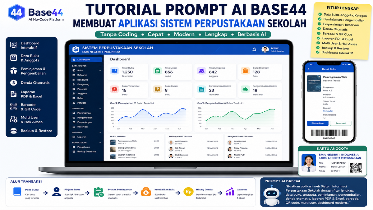Tutorial Lengkap Prompt AI Base44: Cara Membuat Aplikasi Sistem Perpustakaan Sekolah Tanpa Coding